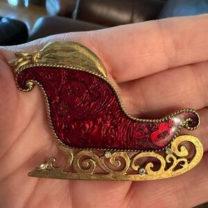 Lia Sophia Vintage Red and Gold Sleigh Brooch